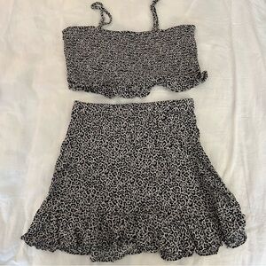 American Eagle Skirt Set High Waisted Crop Top Cheetah Gray Black Medium Small